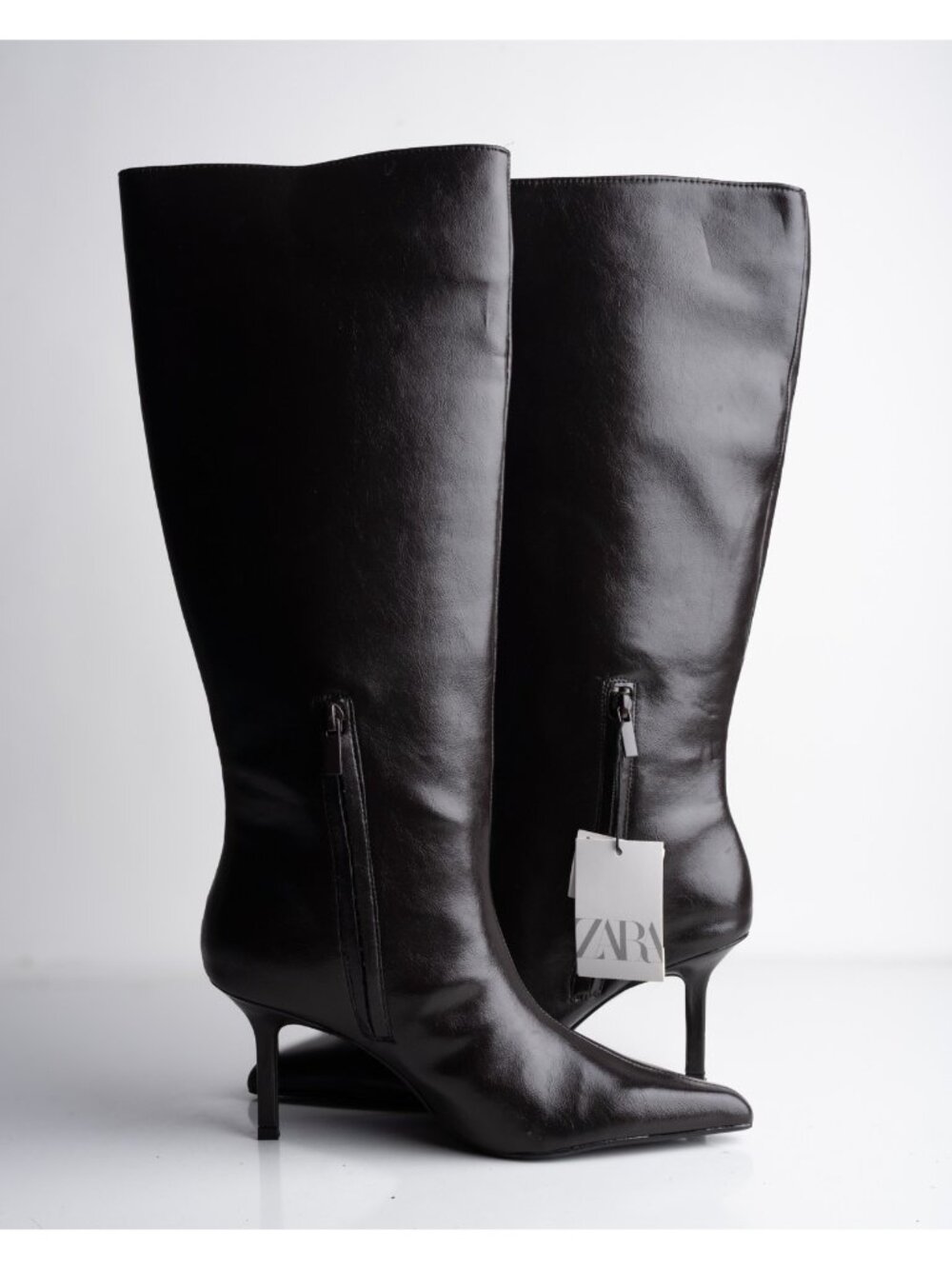 Zara Womens Boots Faux Leather Knee High Heeled Brown Sz US 7.5 EU 38 NWD - Picture 3 of 10